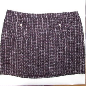 Loft Eyelash Tweed Skirt Size 22 Lined Back Zip Multicolor Plaid 4% Wool NEW $69